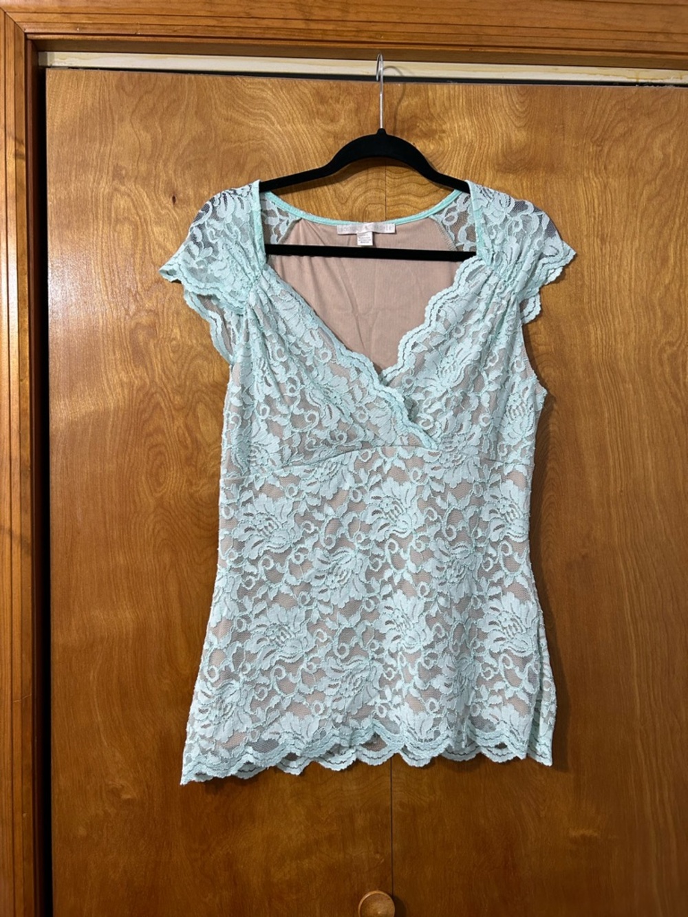 Boston Proper Mint Lace Trim Top